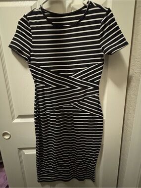 Black & White Striped Sheath Dress - Classic Fit